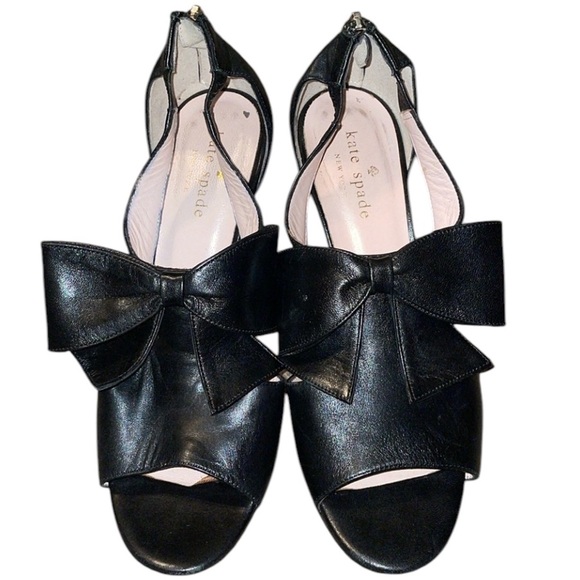 Kate Spade New York Black Leather stiletto bow high heels - Picture 1 of 9